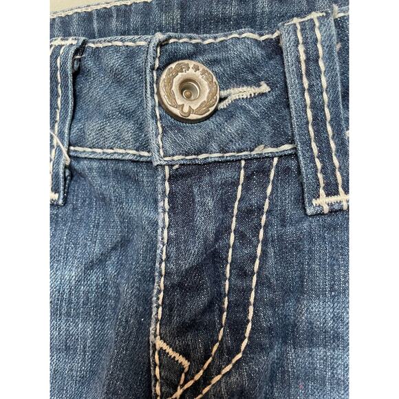 True Religion‎ Low Rise Cut Off Button Flap Pocket Denim Jean Shorts Size 27 - Picture 4 of 9